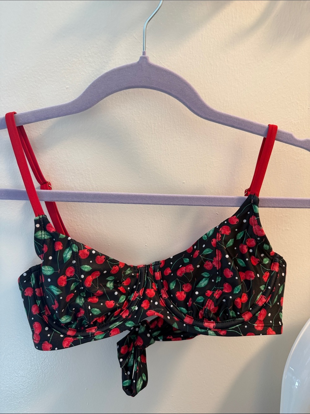 wild fable Black Cherry-Print Bikini Top with Red Straps